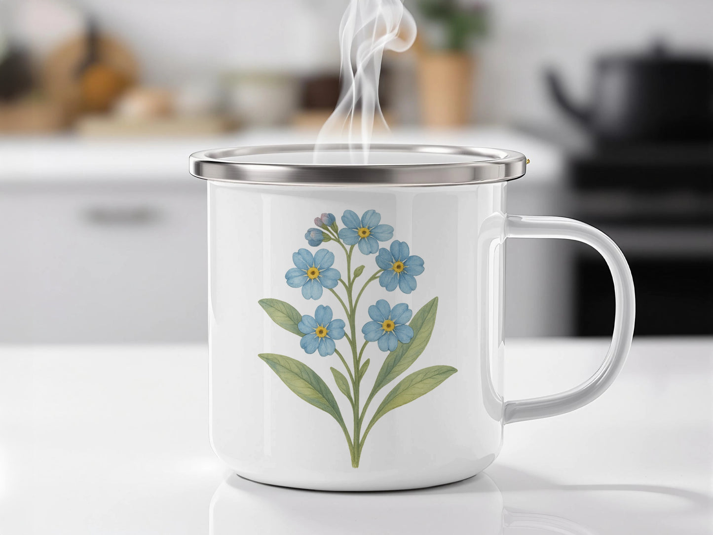 Blue Floral Design Enamel Mug with Lid product type