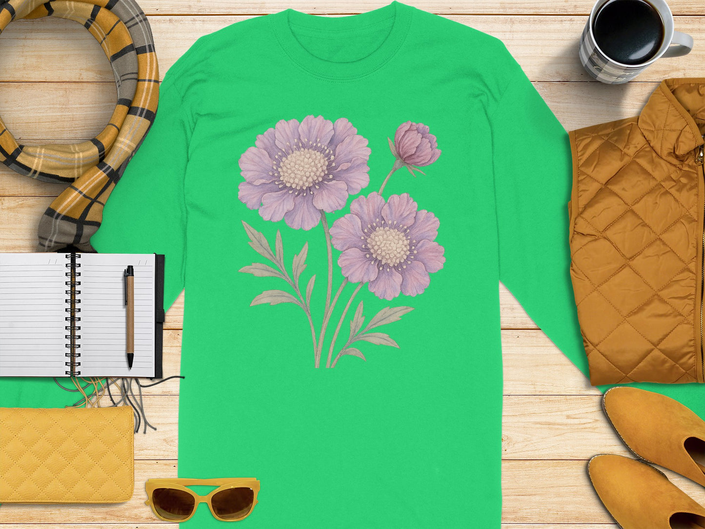Floral Long-Sleeve Green Colored Shirt product type