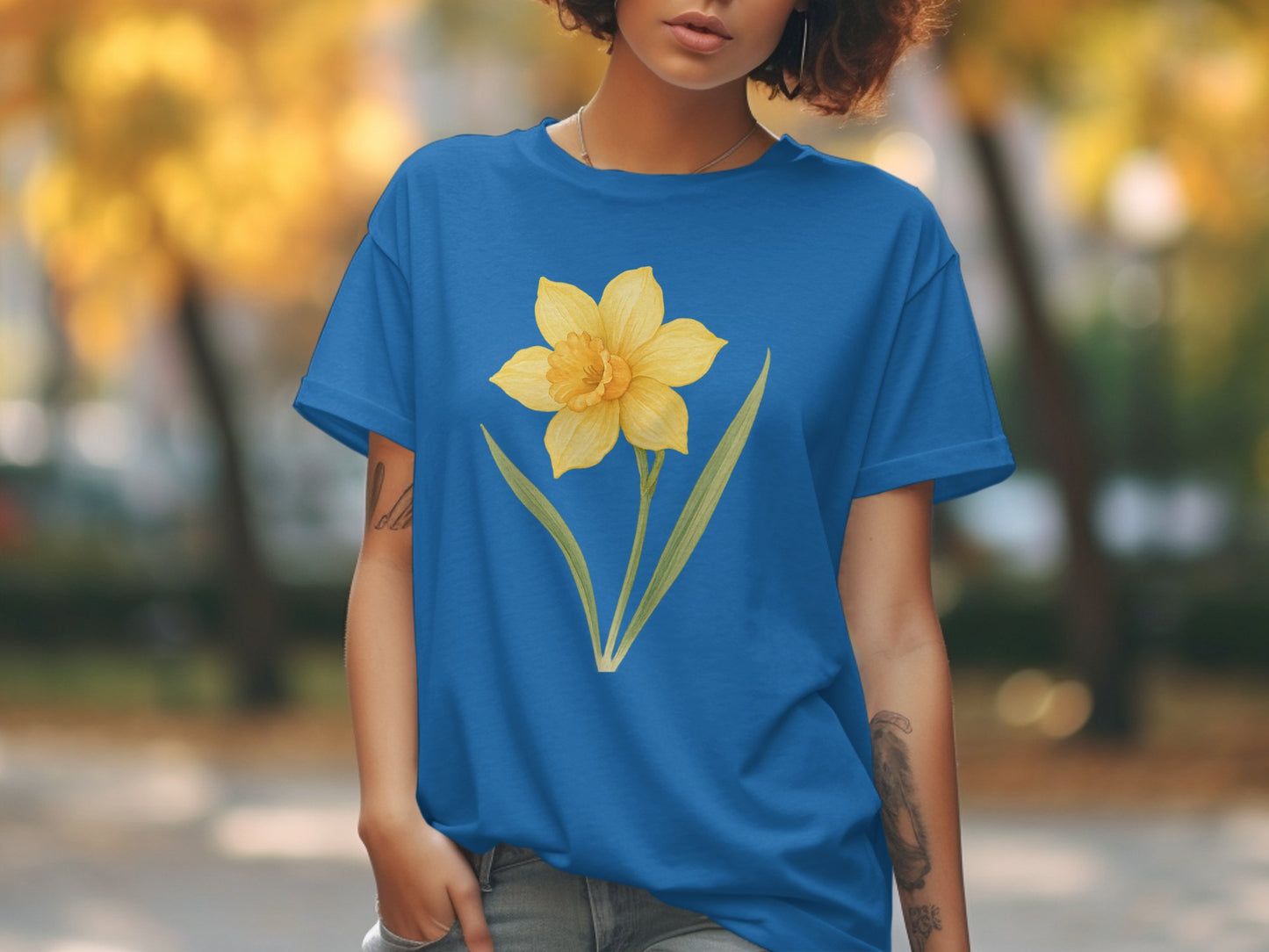 Bright Blue Tee with Yellow Flower Design shirt product