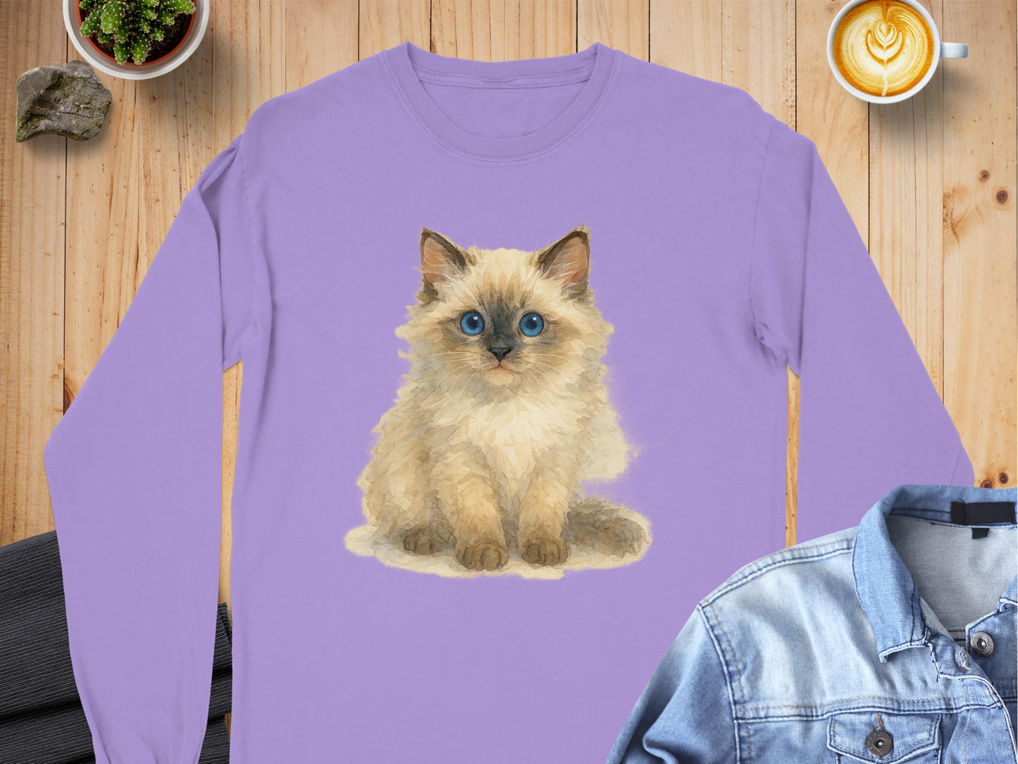 Cute Kitten Print Long Sleeve Shirt product type