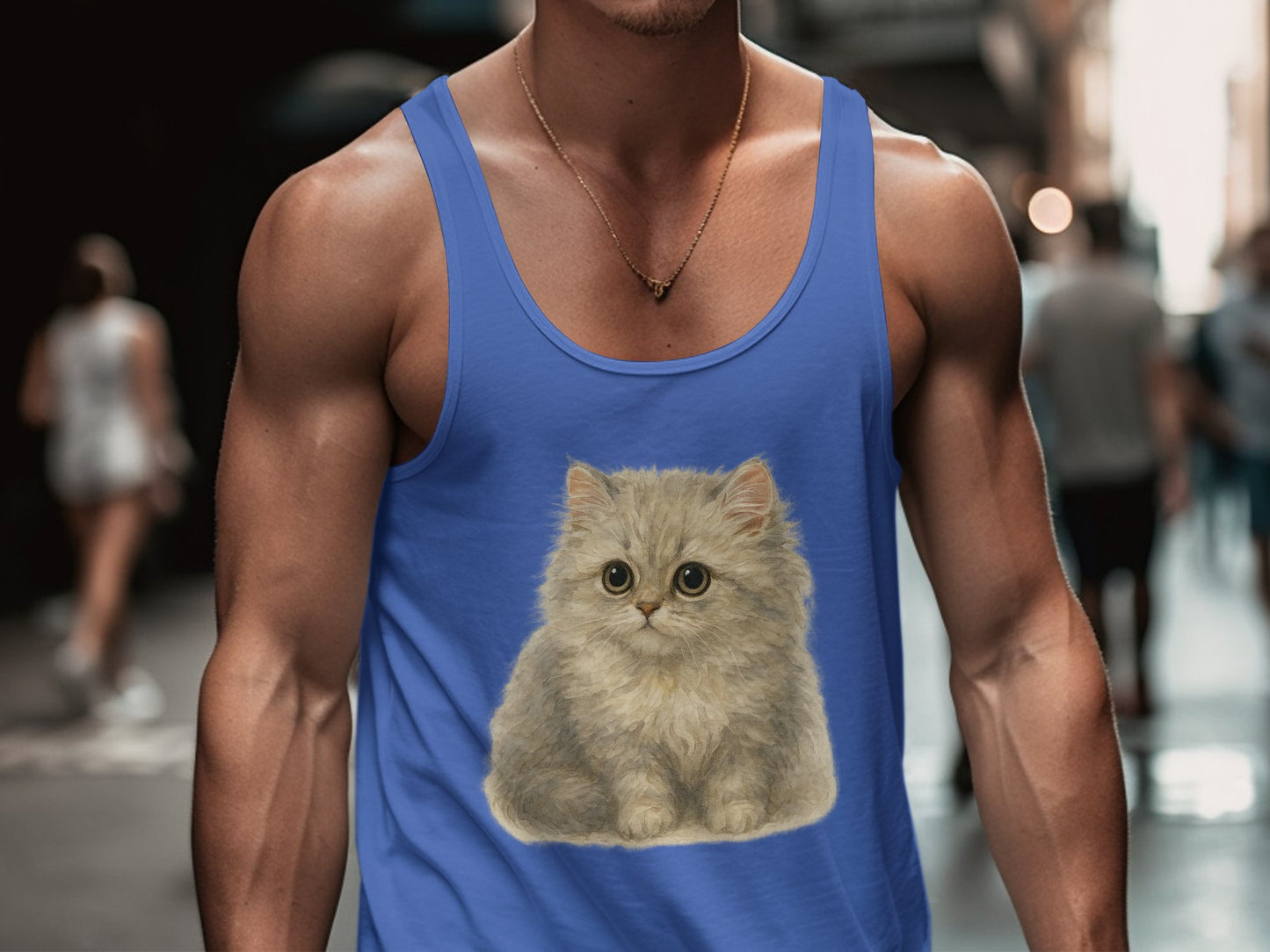 Cute Fluffy Kitten Design on Blue Tank Top product type