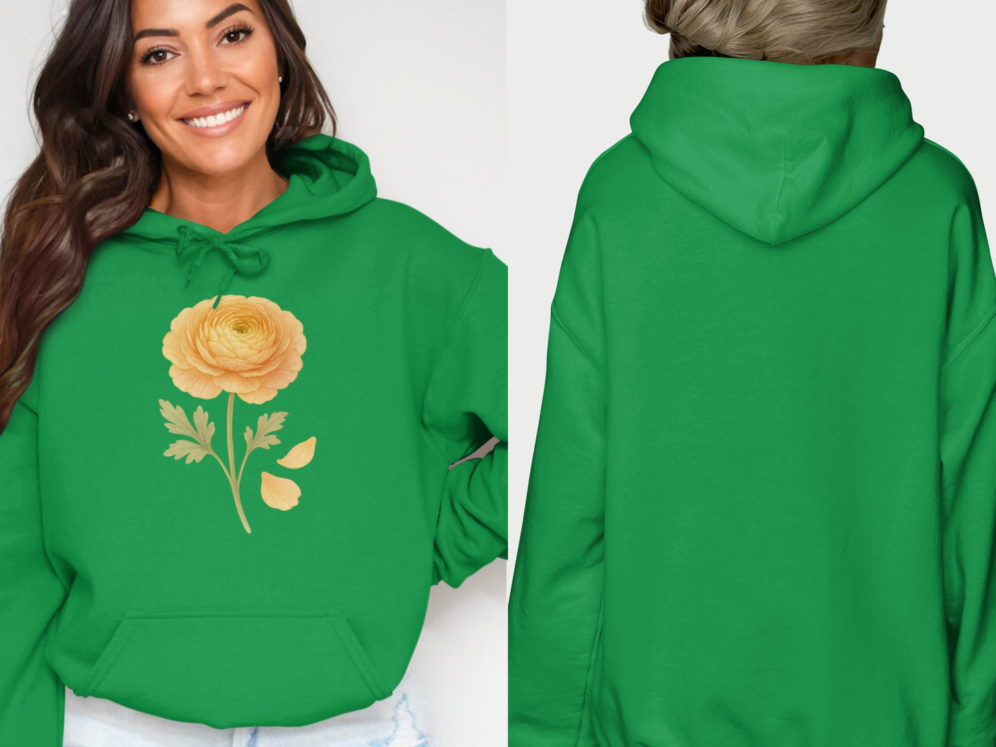 Floral Graphic Green Hooded Sweatshirt Casual product type