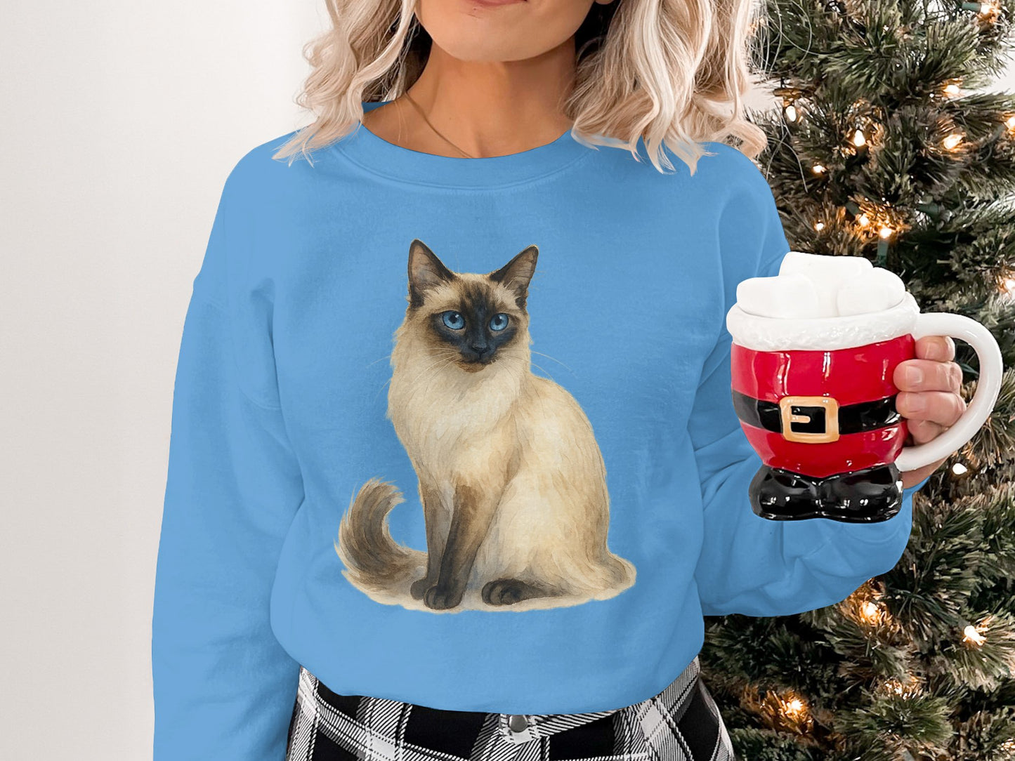 Cute Blue Eyed Cat Design Festive Christmas Sweatshirt product