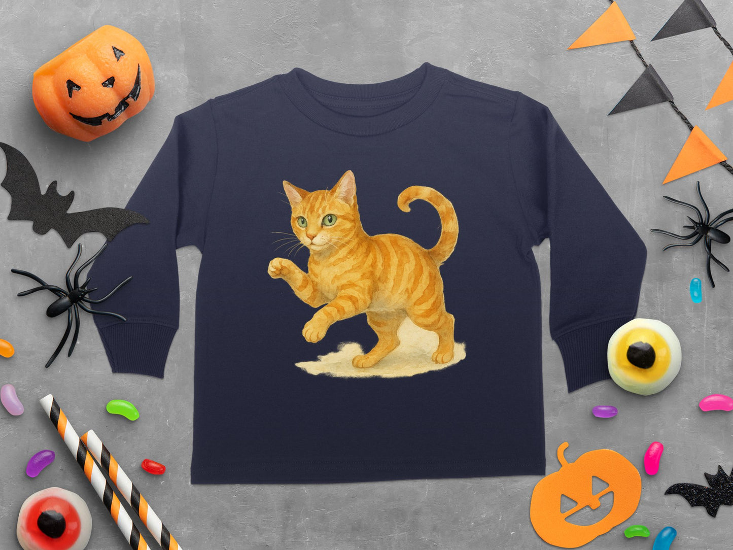 Halloween Pumpkin Cat Design Long Sleeve Tshirt product