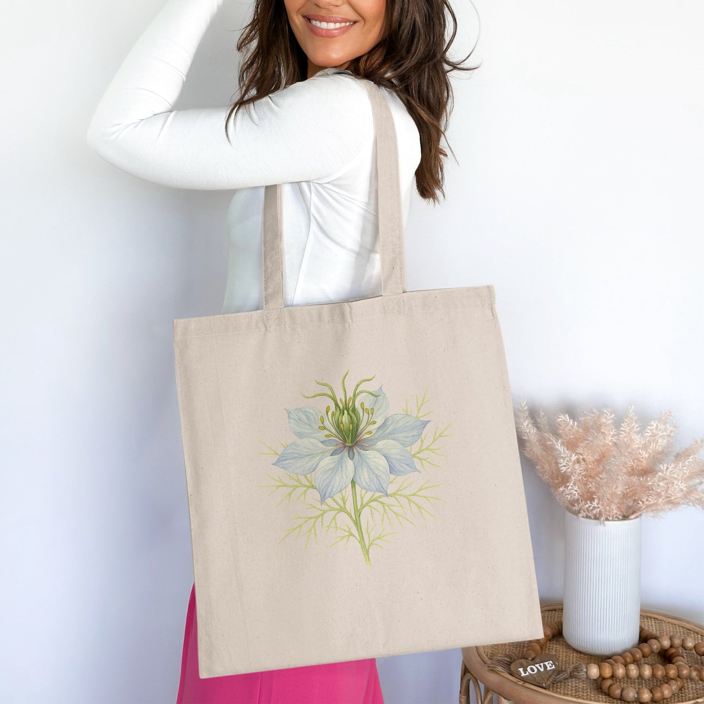 Stylish Reusable Tote Bag with Elegant Flower Print product type