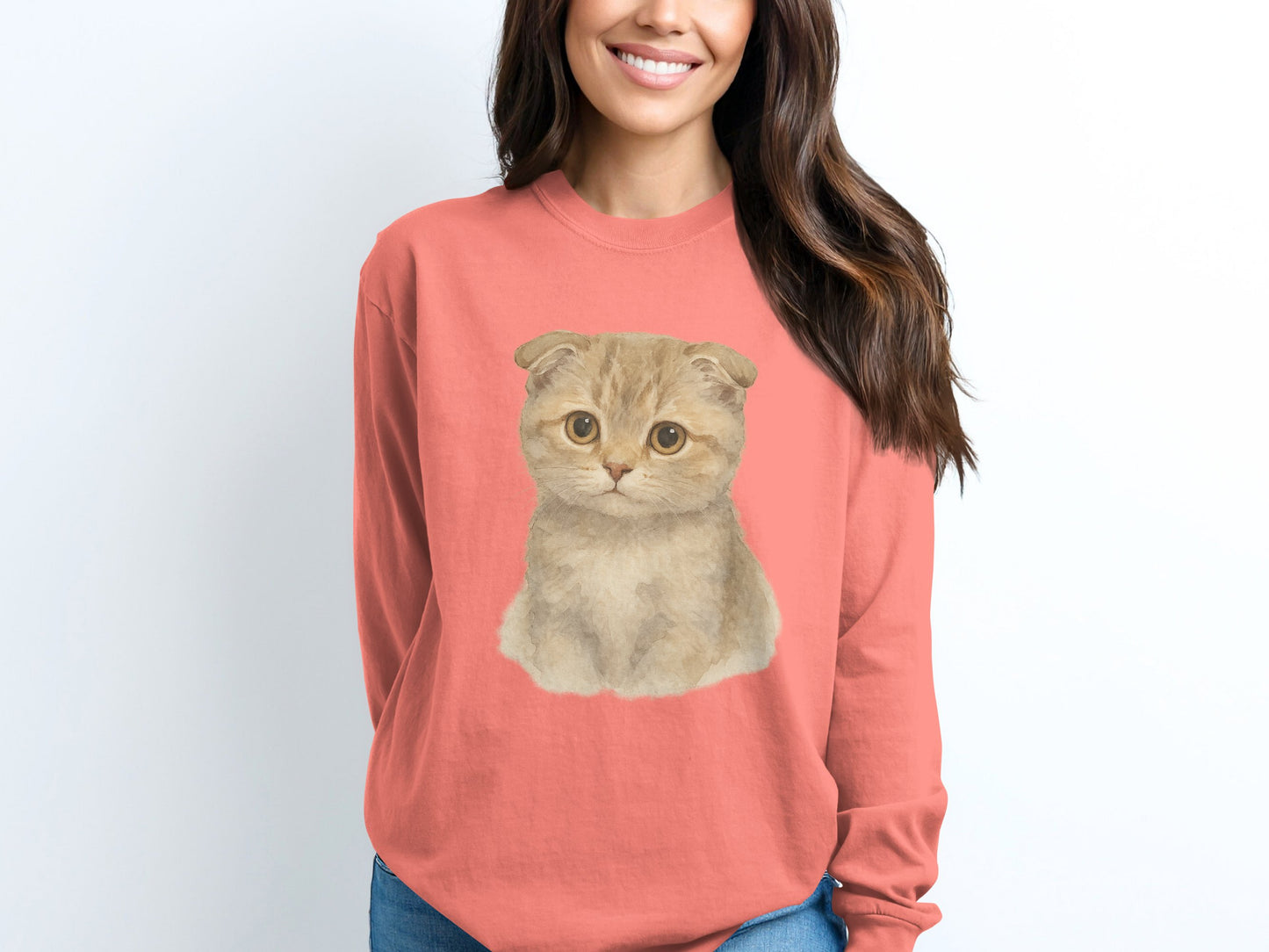 Adorable Cat Illustration on Cozy Long Sleeve Shirt product