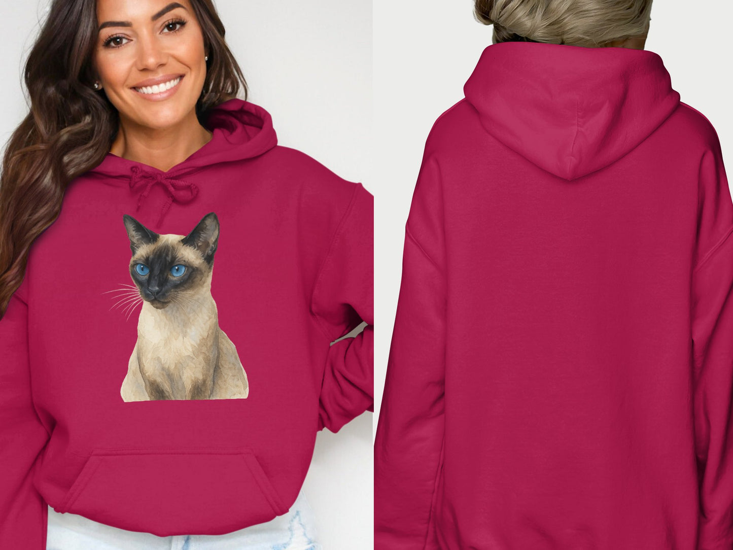 Cozy Hoodie with Siamese Cat Print Front and Back product