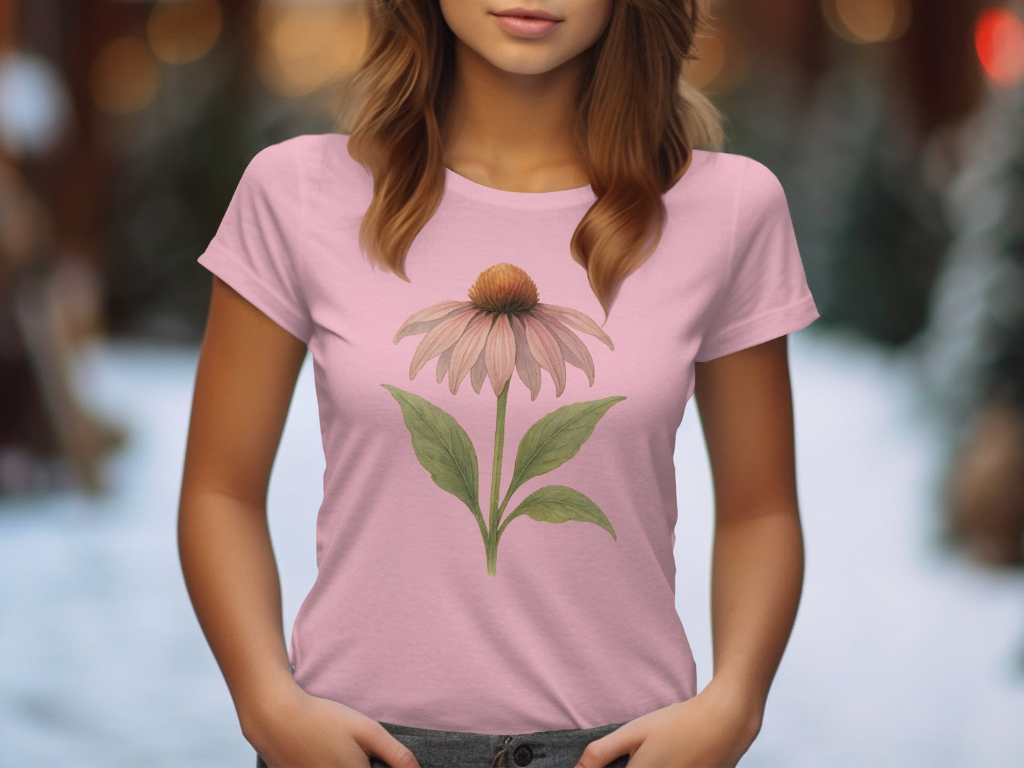 Pink T-Shirt with Beautiful Flower Print Casual Product
