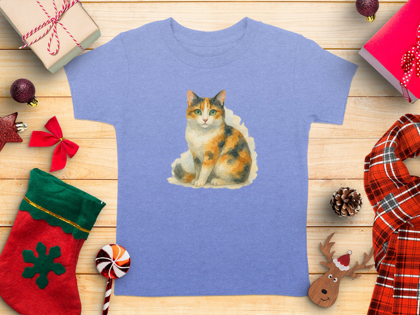 Adorable Cat Illustration on Light Blue T-Shirt Product