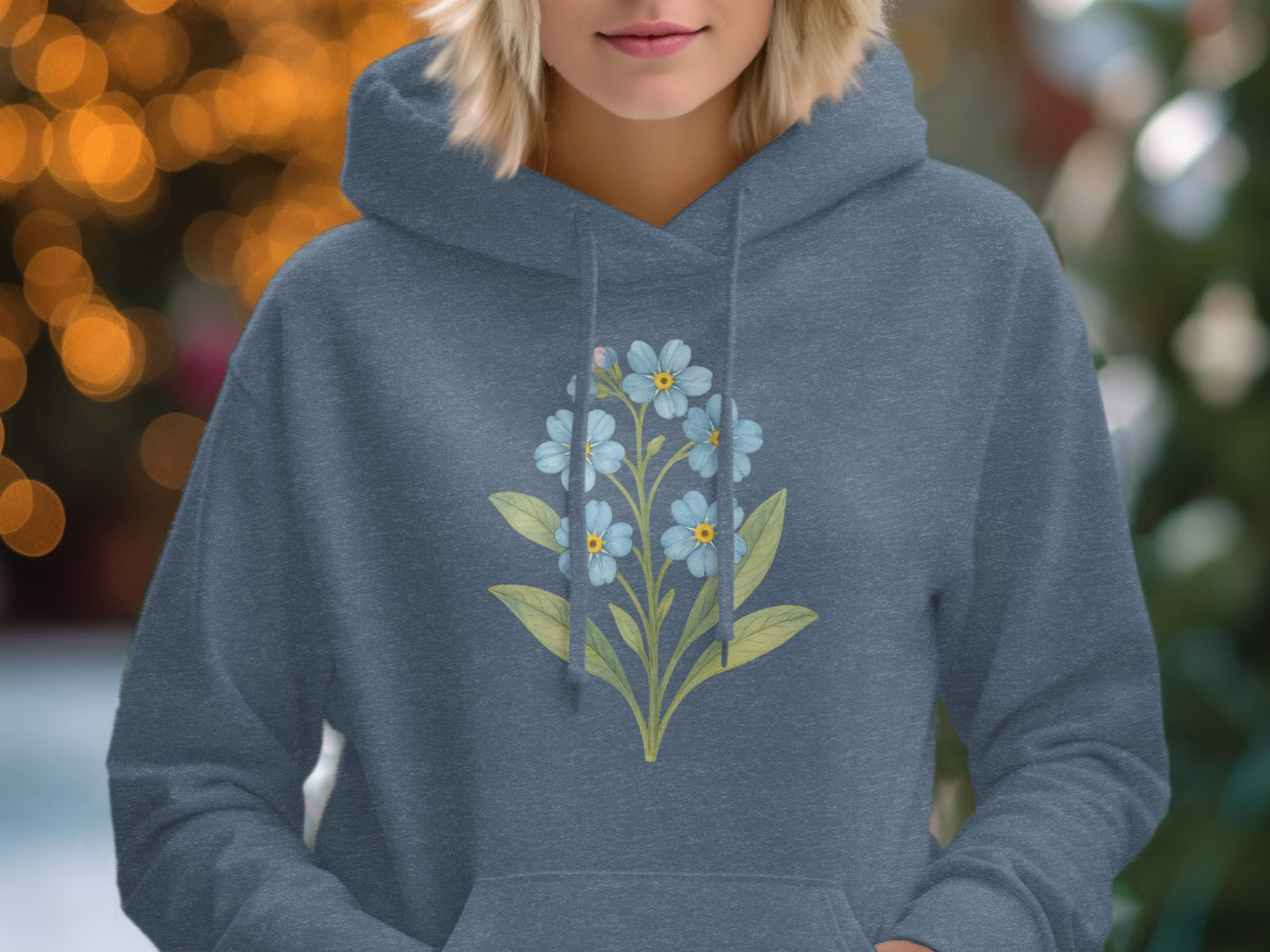 Cozy Blue Hoodie with Floral Design product type