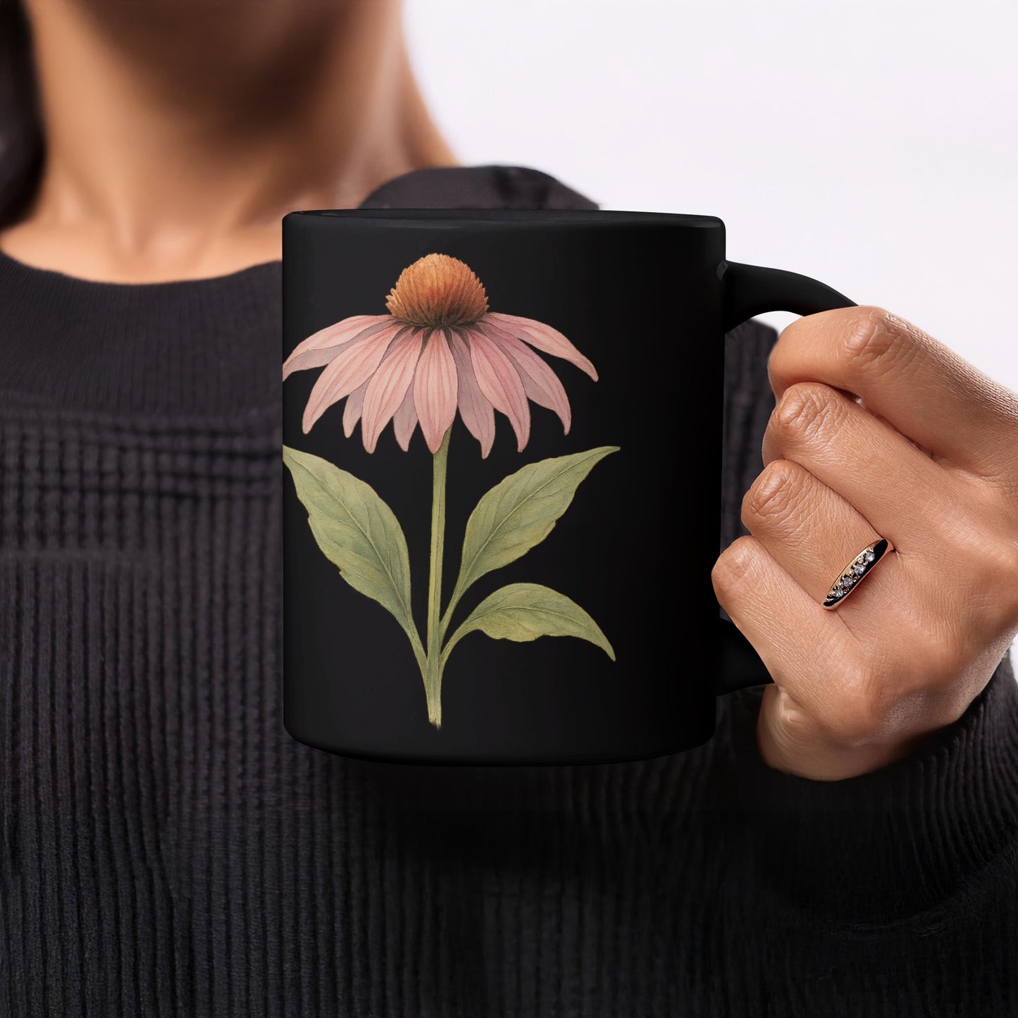 Flower Design Black Mug Creative Gift product type