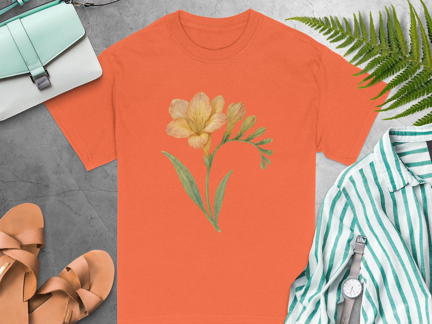 Orange T-Shirt With Floral Design Casual Clothing product type