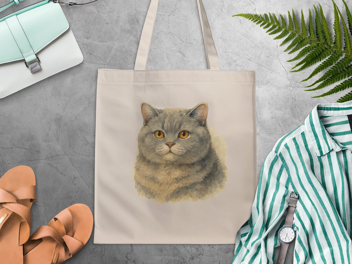Cute British Shorthair Cat Illustration Tote Bag product type