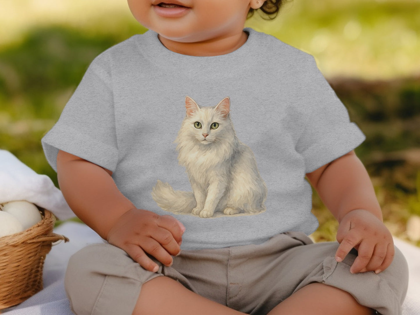 Cute Fluffy White Cat Baby T-shirt Animal product