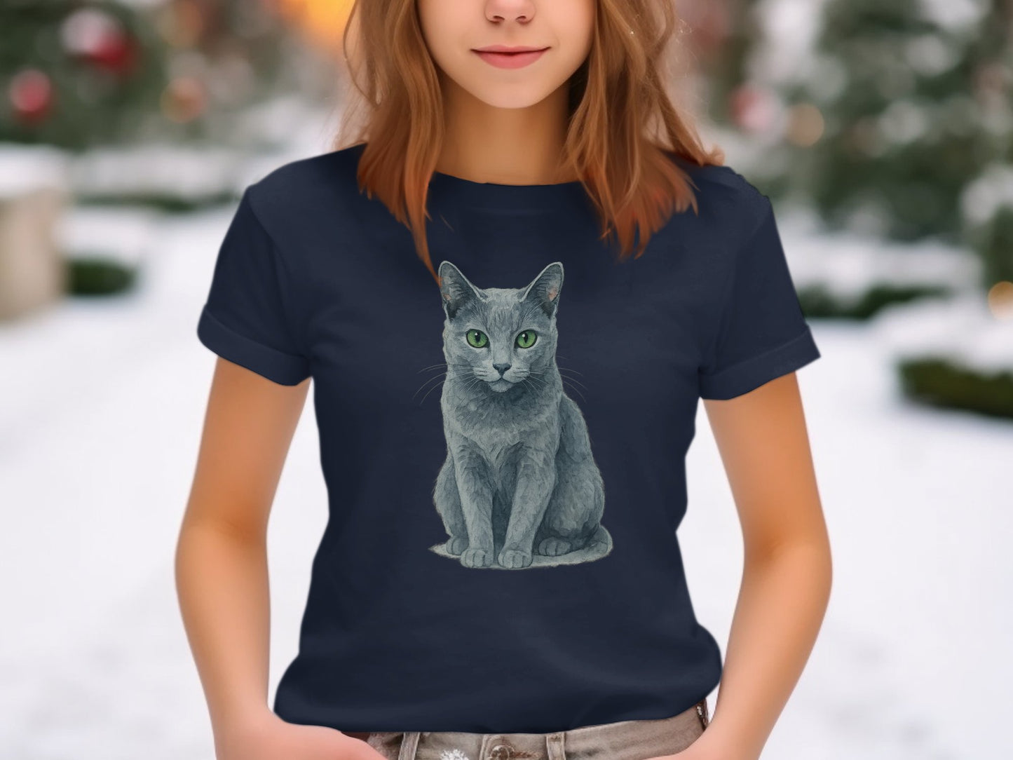 Elegant Snowy Day Cat Graphic T-shirt Product