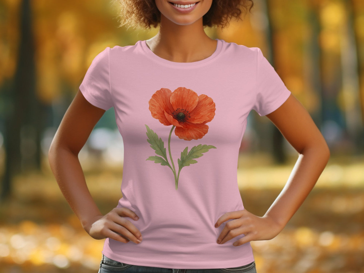 Beautiful Pink Shirt with Red Poppy Flower Design product