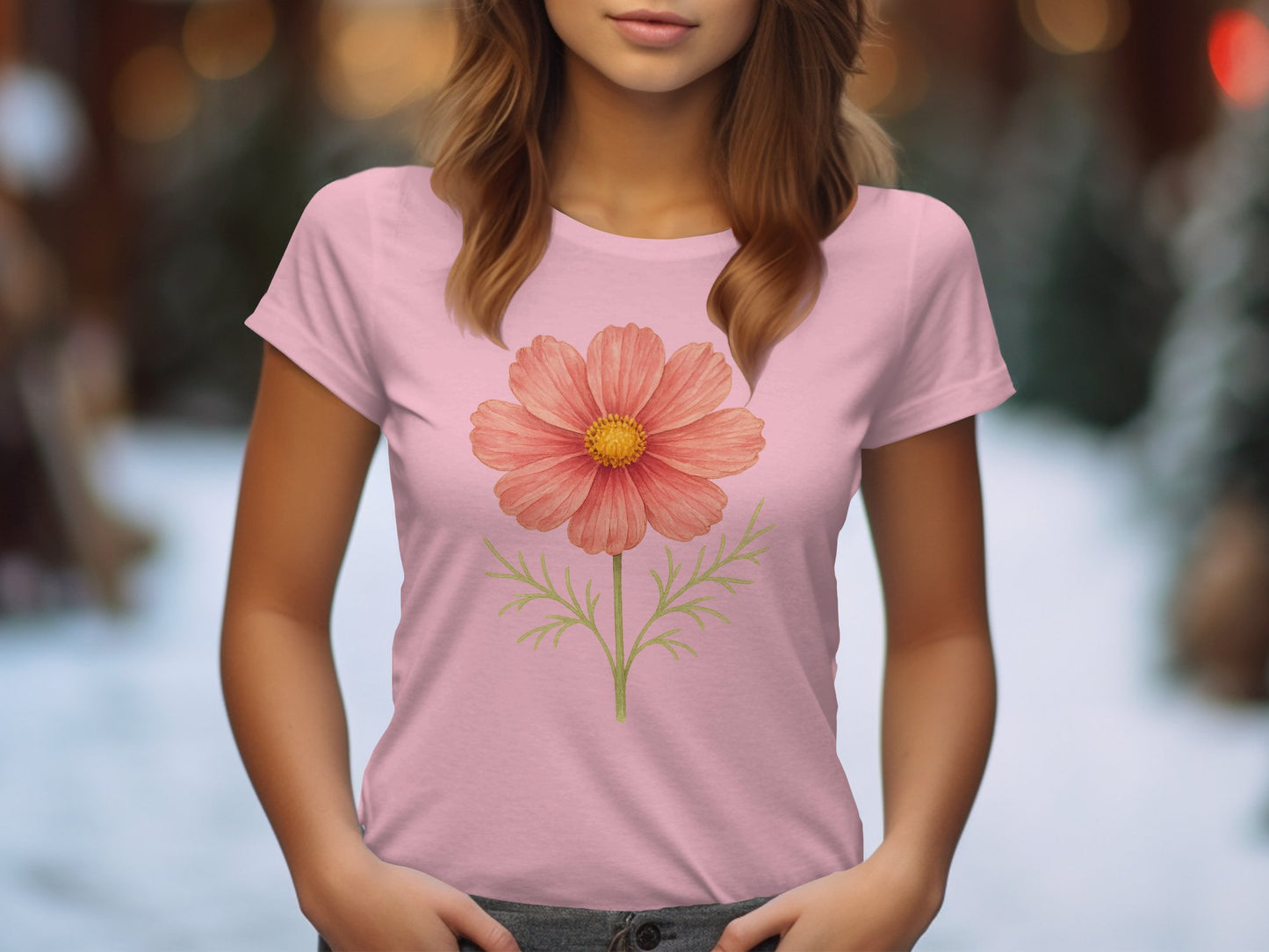 Beautiful Pink Flower Printed Ladies T-shirt product type