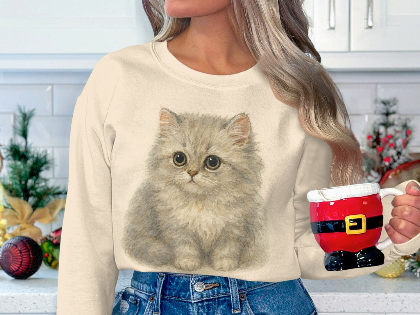Adorable Fluffy Kitten Sweatshirt Comfortable Product
