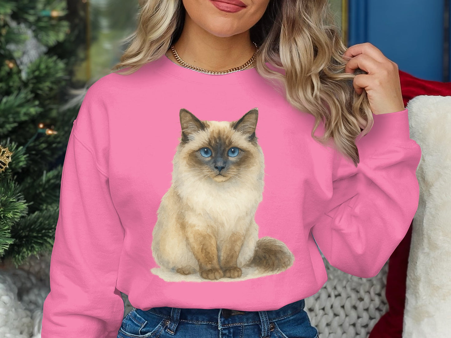 Colorful Long Sleeve Cat Graphic Sweatshirt product type