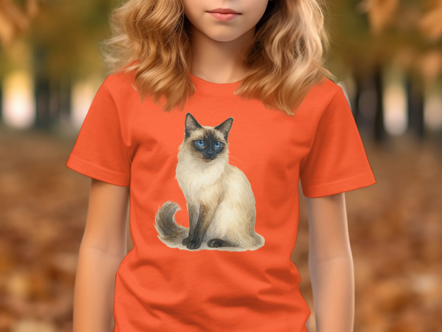 Cute Siamese Cat Print on Orange T-Shirt product type