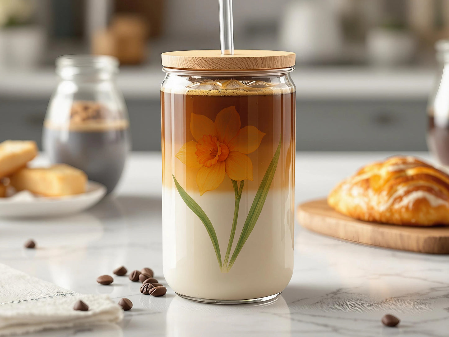 Clear Glass Tumbler Cup with Daffodil Design product