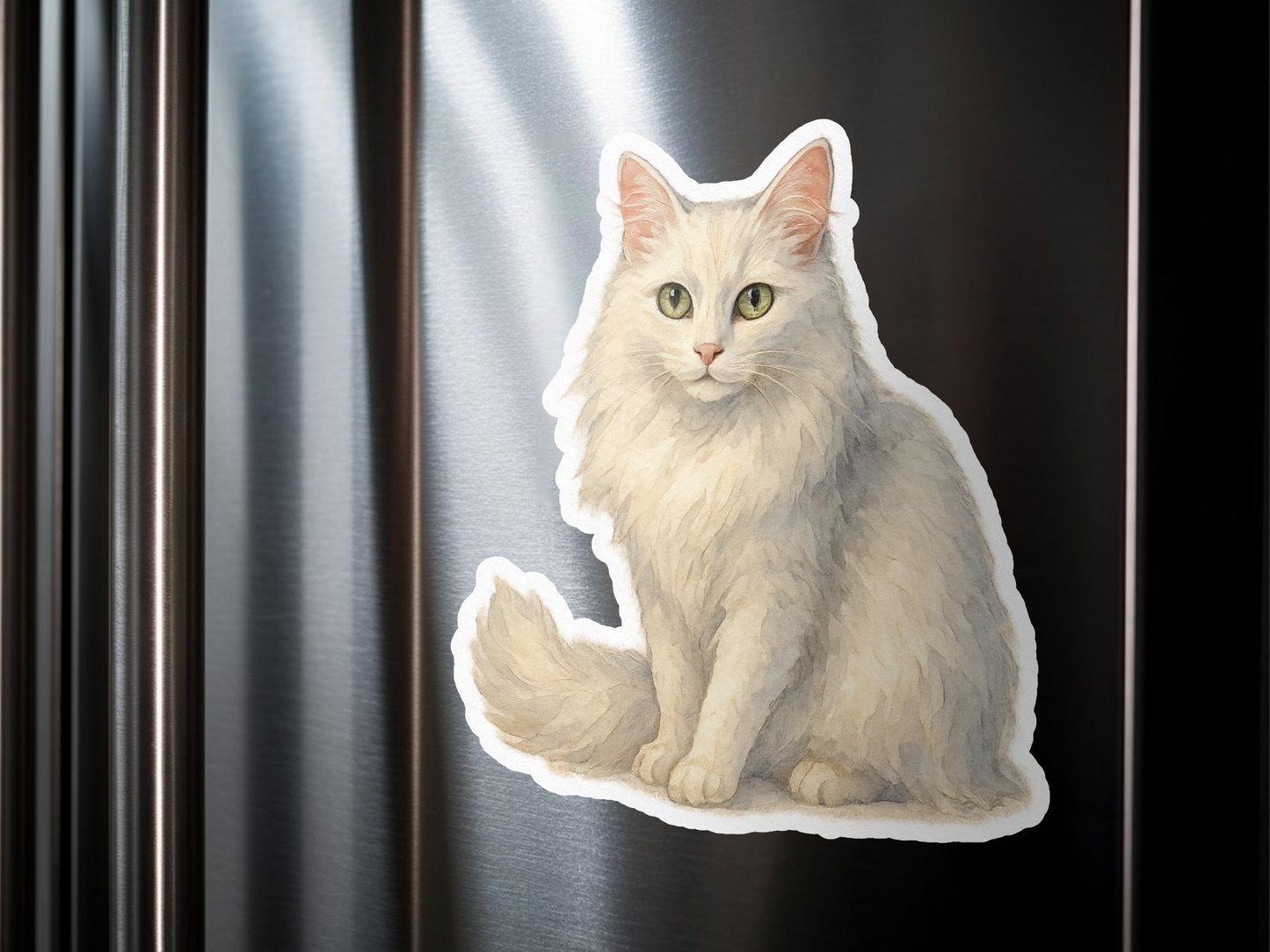 Realistic White Cat Illustration Refrigerator Magnet product