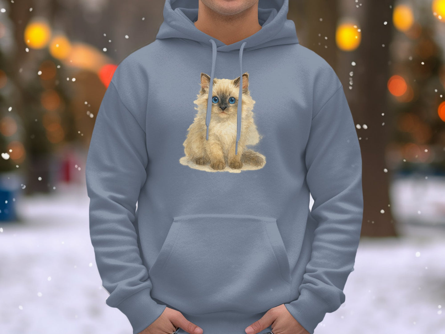 Cute Fluffy Cat with Blue Eyes on Hoodie product