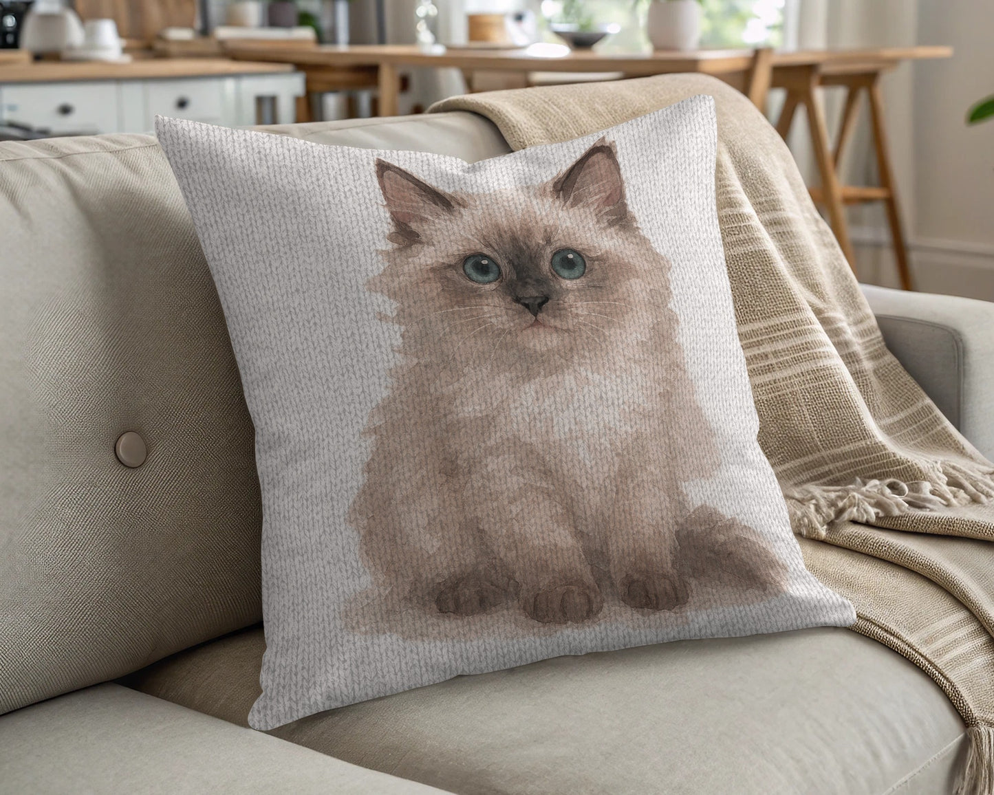 Fluffy Kitten Print Decorative Cushion Cover product