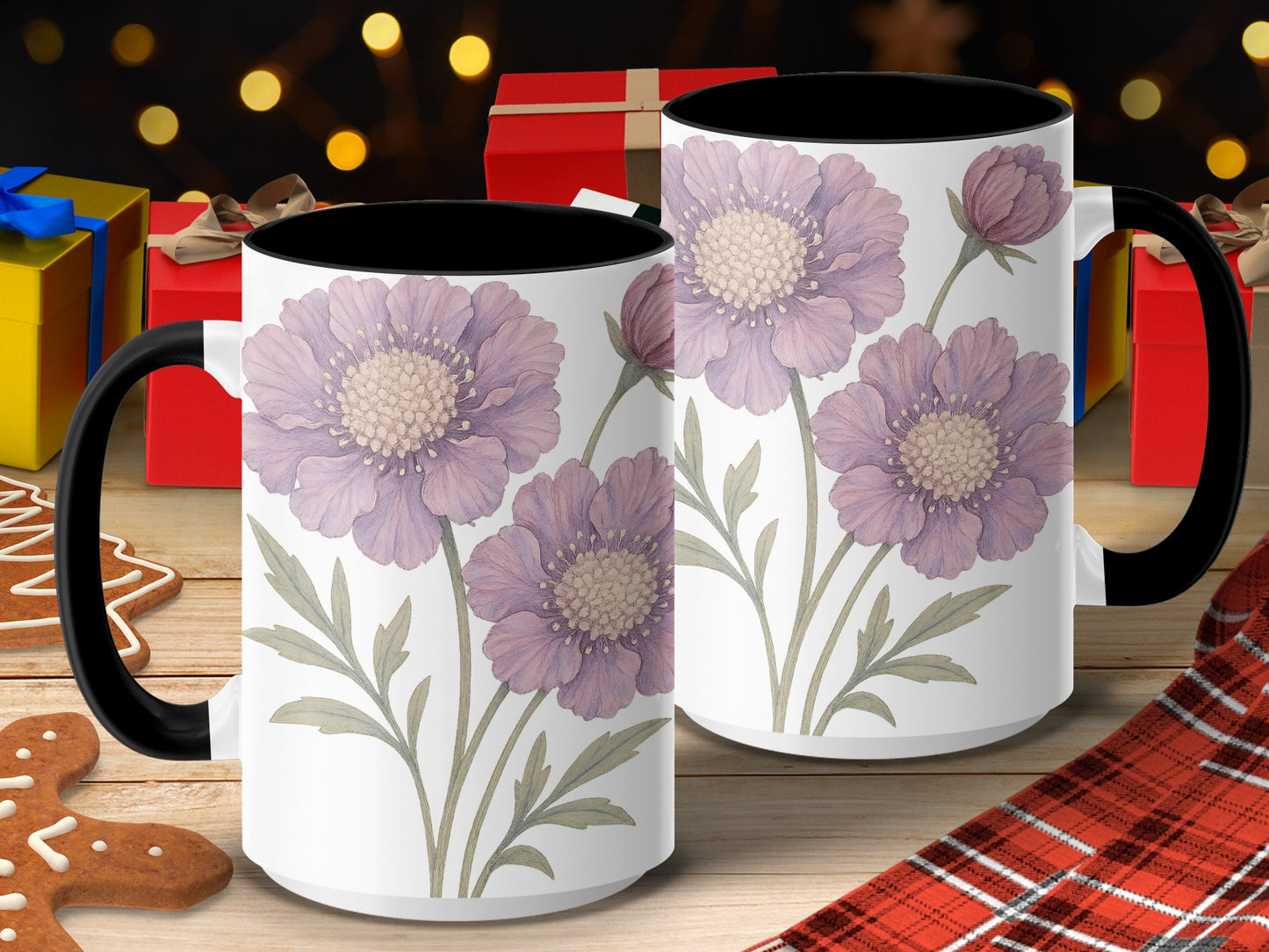 Violet Flowers on White Mug Holiday Gift product