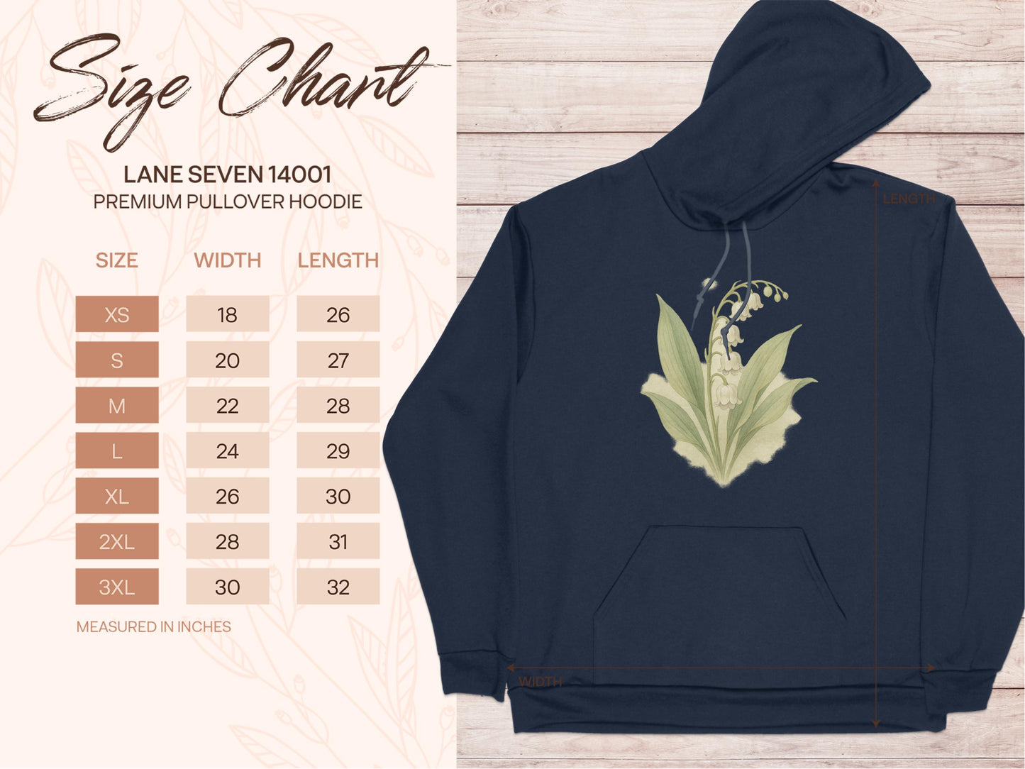 Elegant Floral Design Navy Blue Pullover Hoodie product