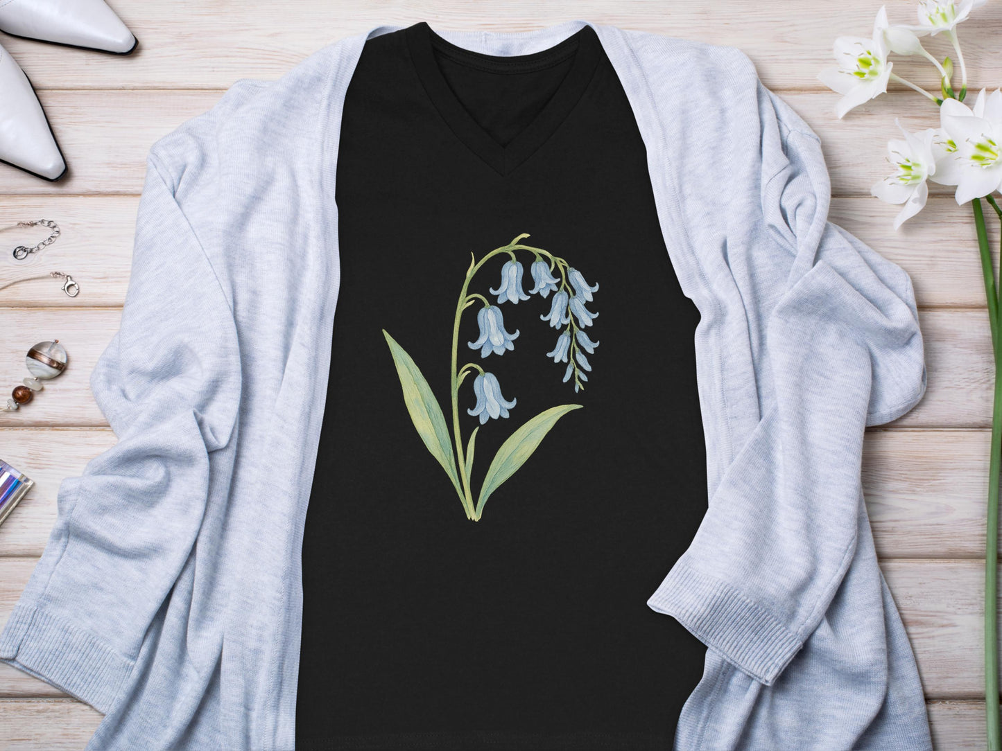 Elegant Floral Tee with Light Blue Flowers product