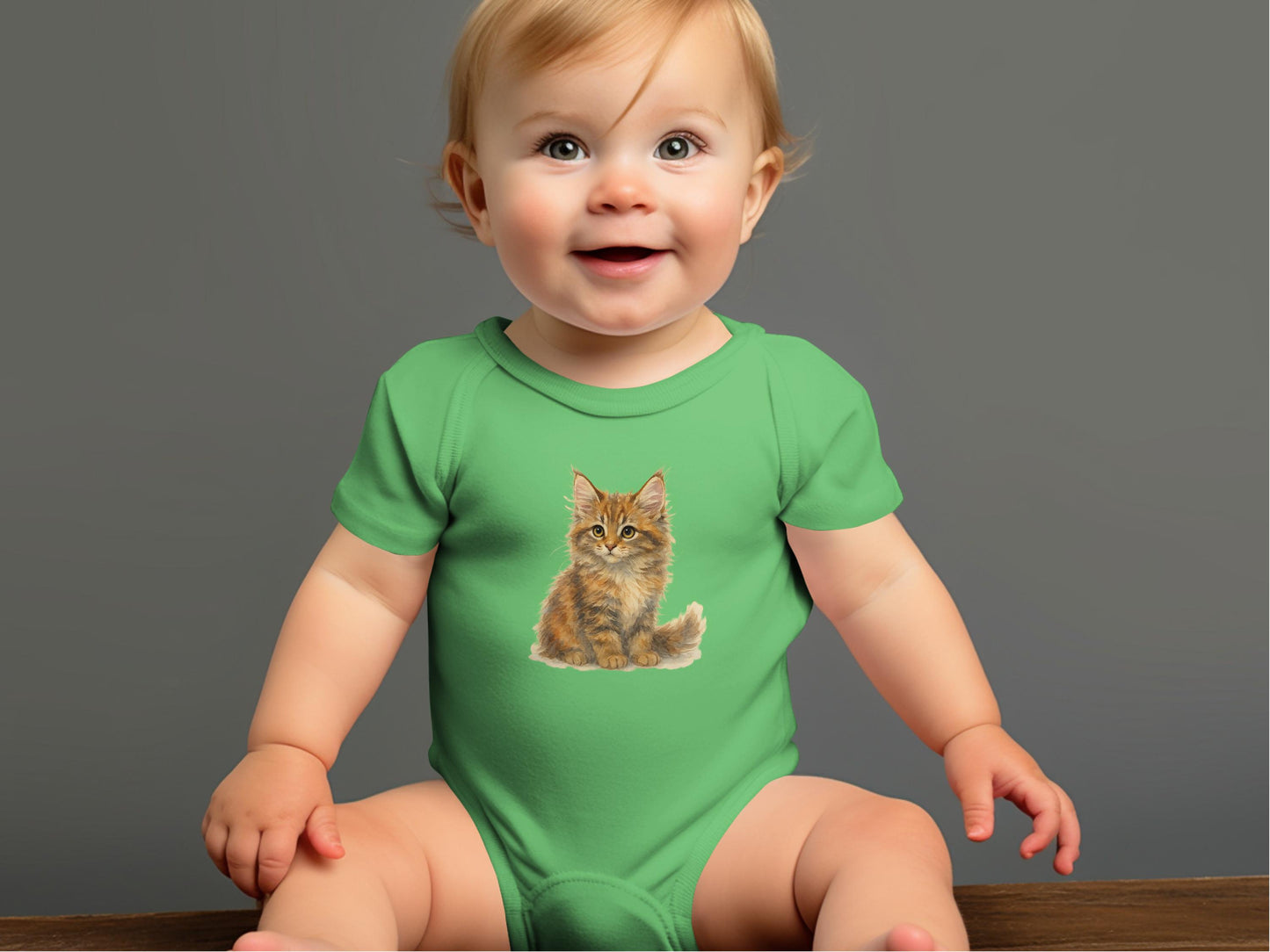Adorable Kitten Green Baby One-Piece Essential Product