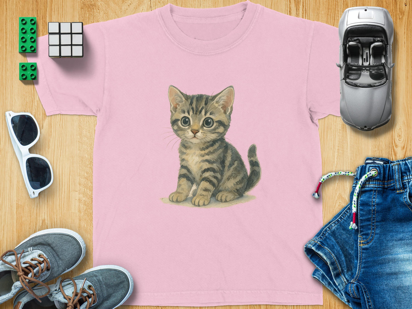 Cute Kitten Graphic on Pink Tee Little Kid T-shirt product type