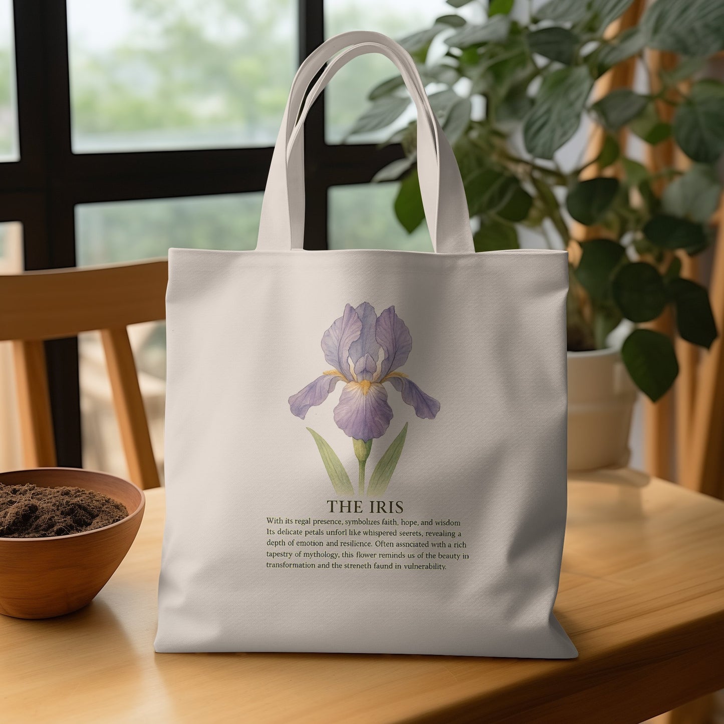 Botanical Iris Design White Canvas Tote Bag product type