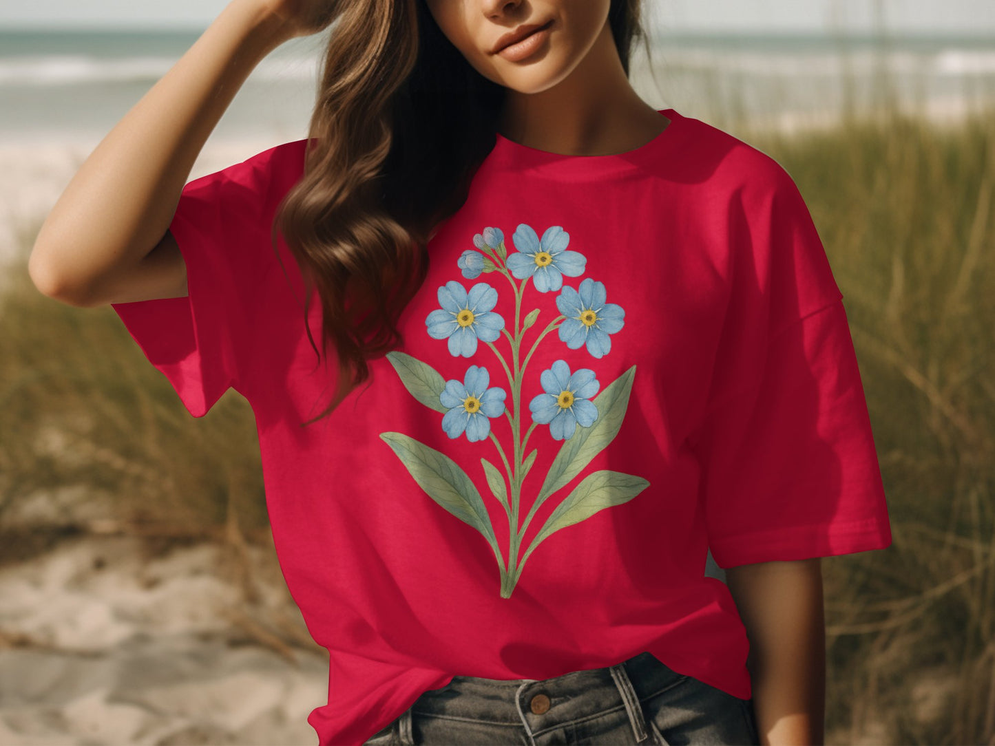 Vibrantly Colored Shirt with Blue Floral Design product type
