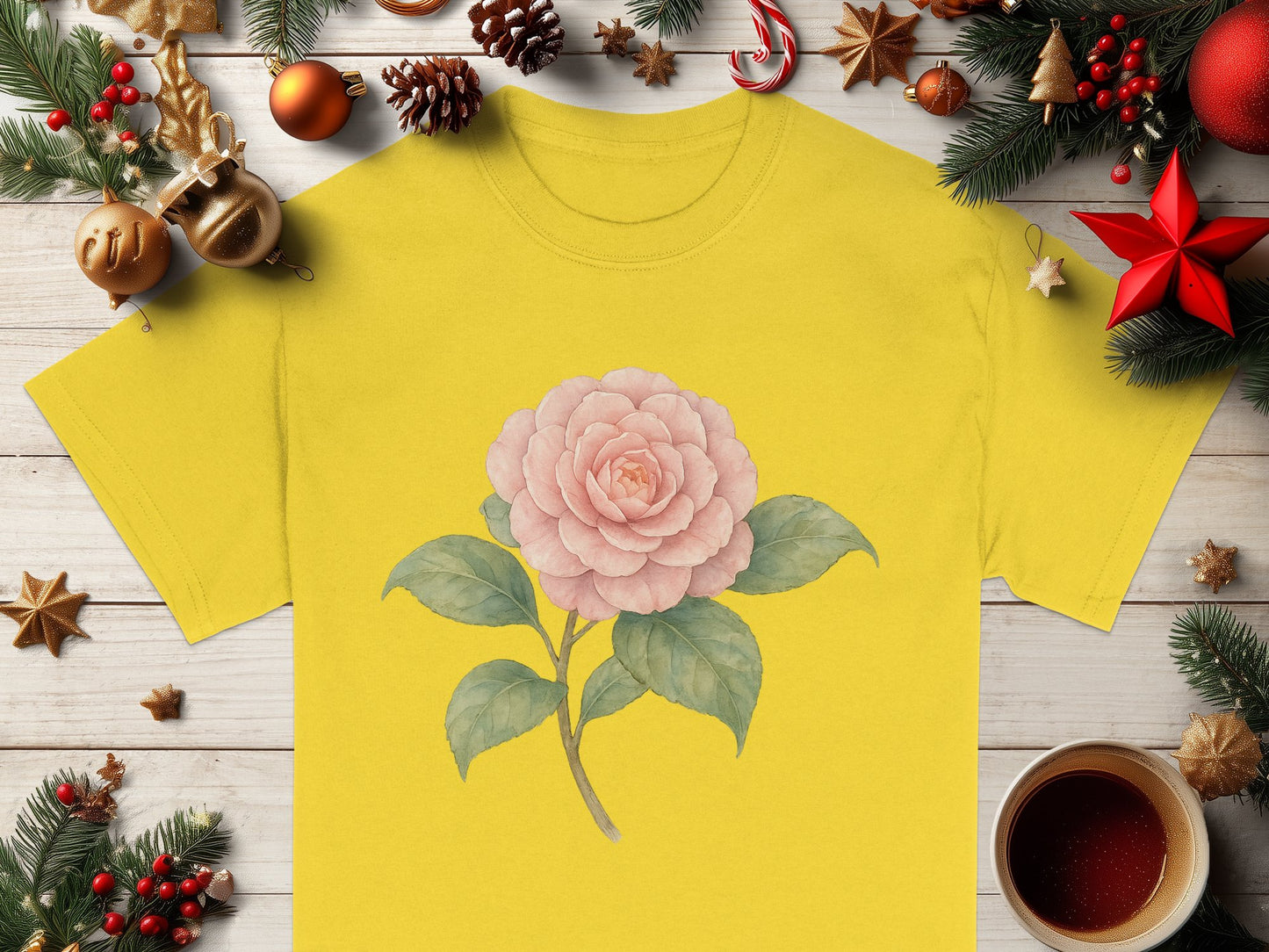 Beautiful Yellow Tee with Pink Rose Artwork T-shirt product type