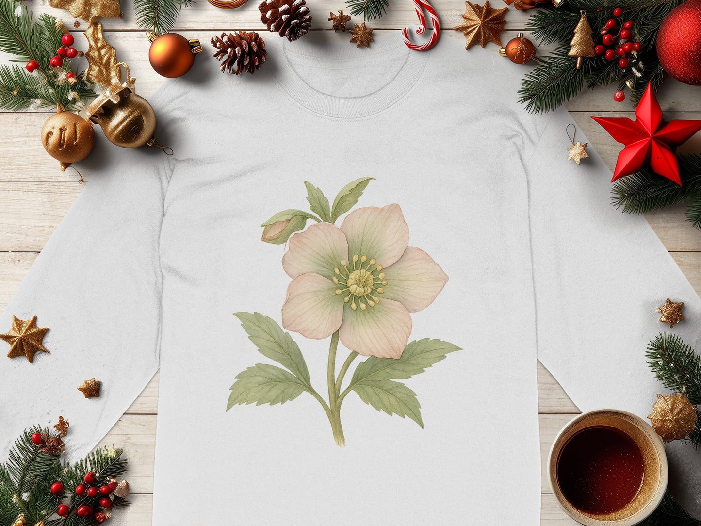 Christmas Floral Long Sleeve Shirt Festive Apparel product