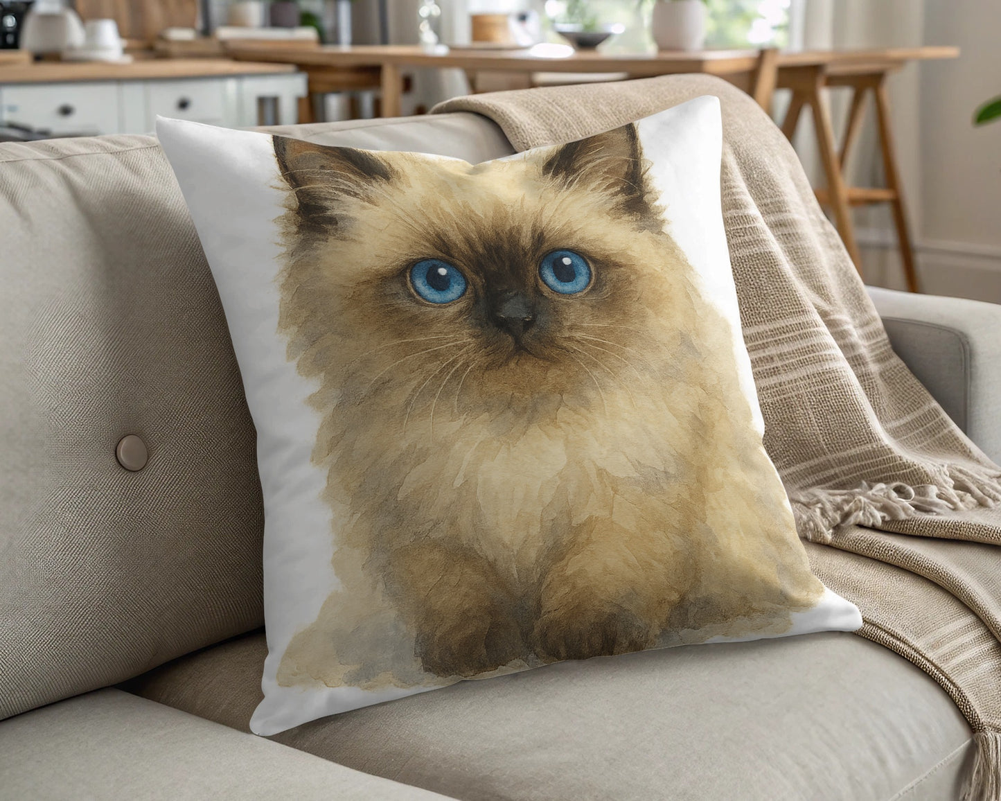 Cute Fluffy Cat with Blue Eyes Throw Pillow product