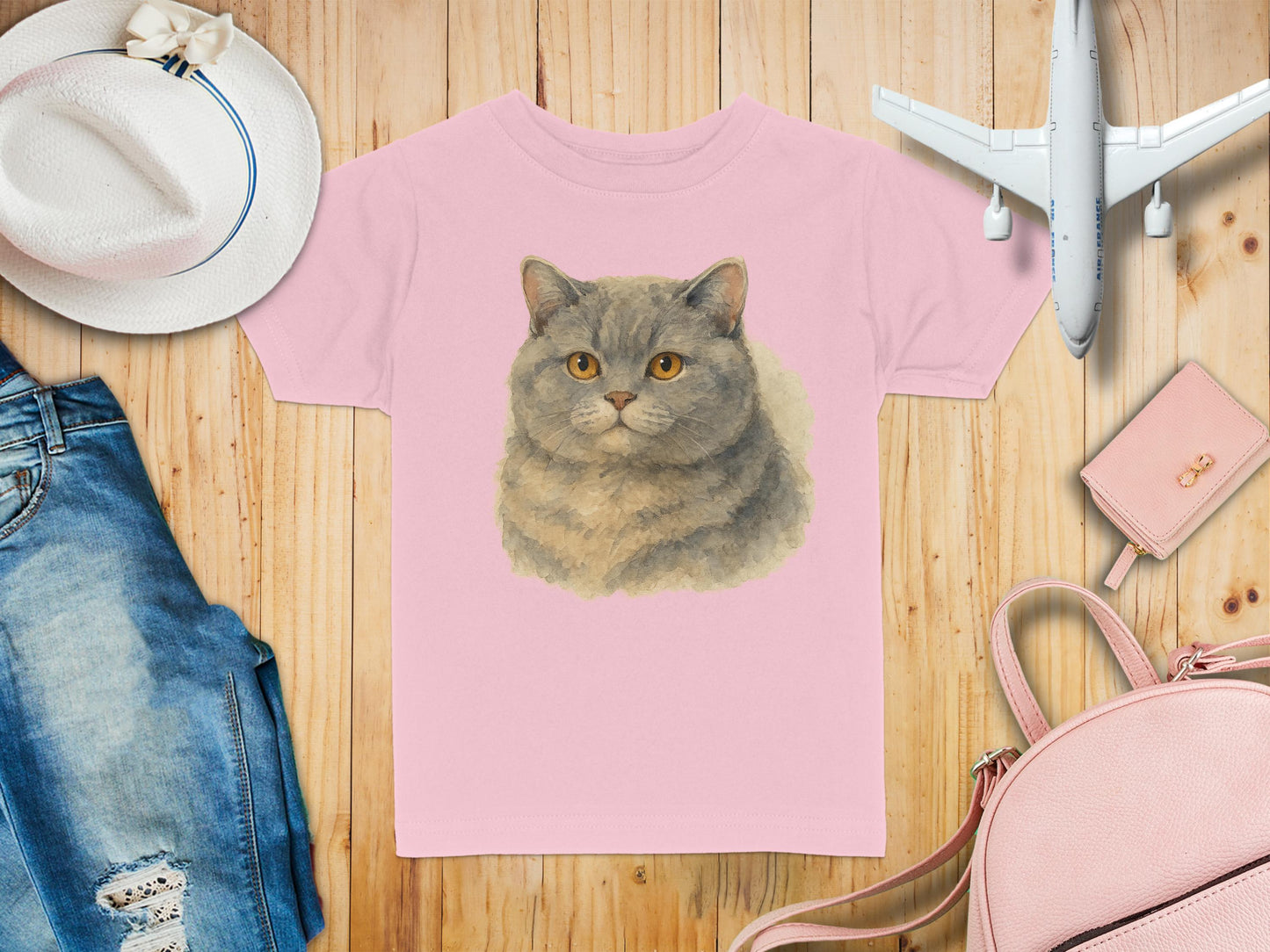 Cute Fluffy Gray Cat Print on Pink Shirt product
