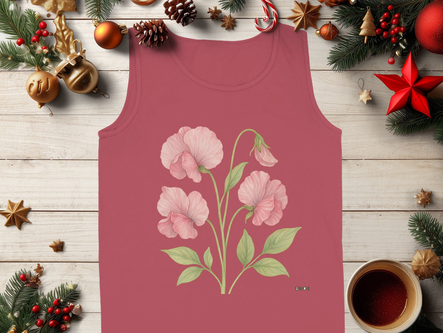Festive Floral Sweet Pea Holiday Tank Top product