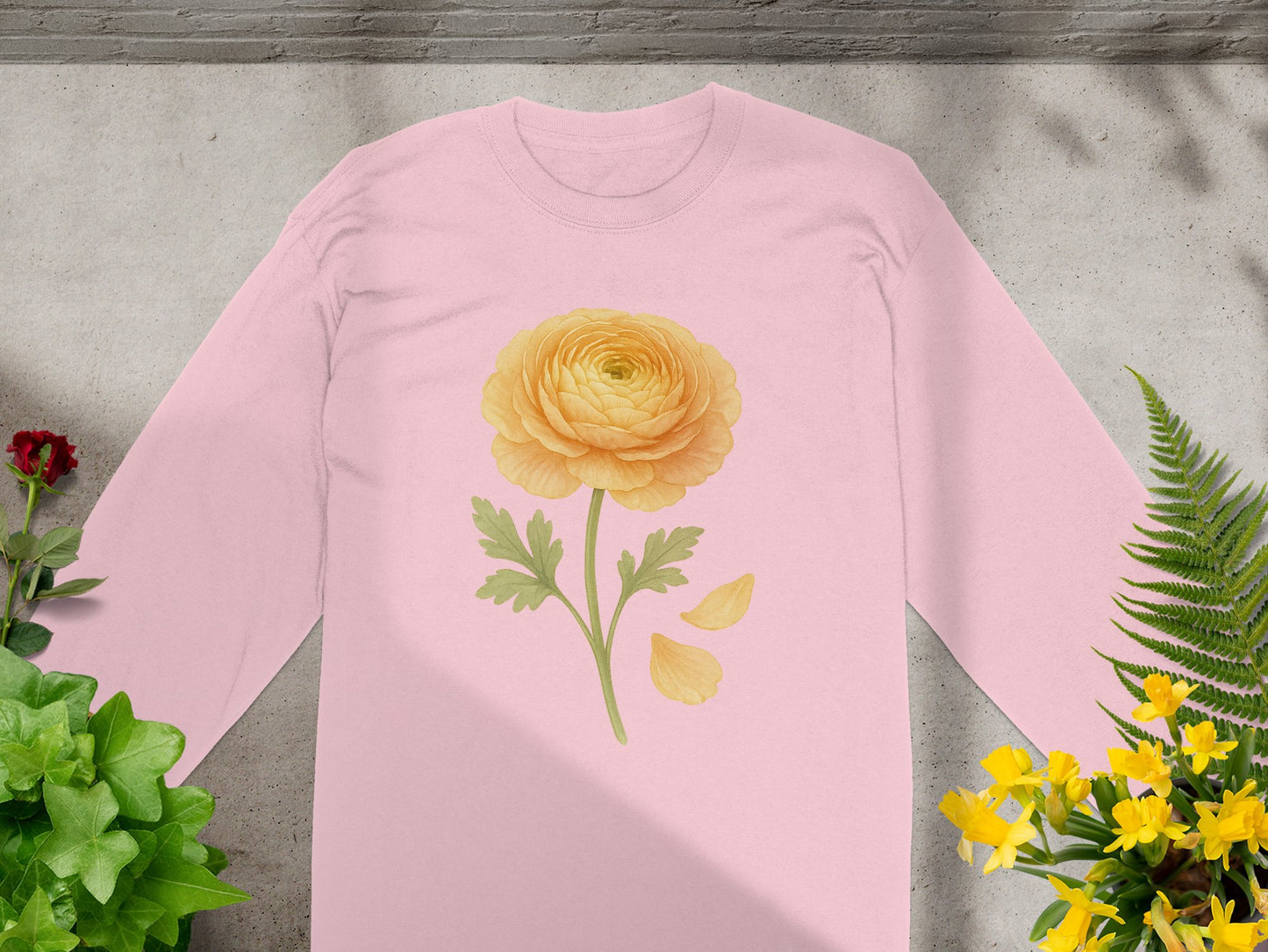 Yellow Flower Graphic Pink Long Sleeve Shirt product