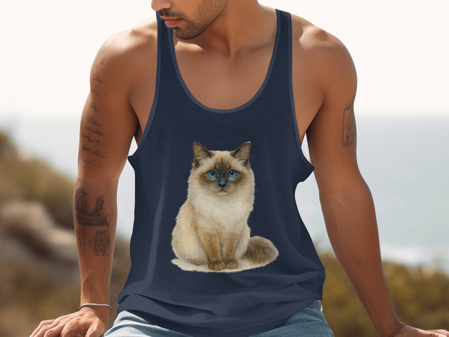 Adorable Blue-Eyed Cat Tank Top Design product type