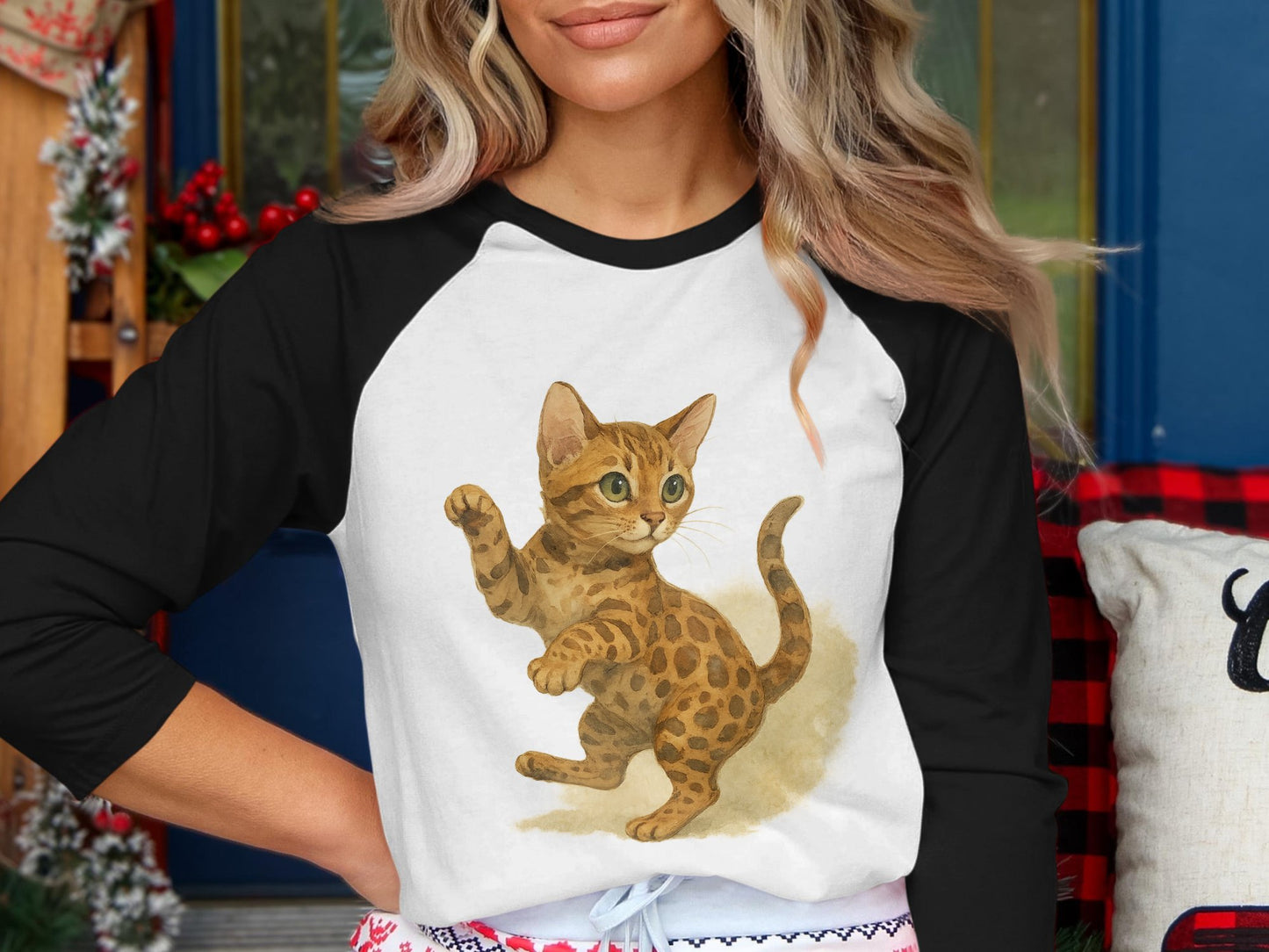 Playful Kitten Print Women's Long Sleeve Shirt product