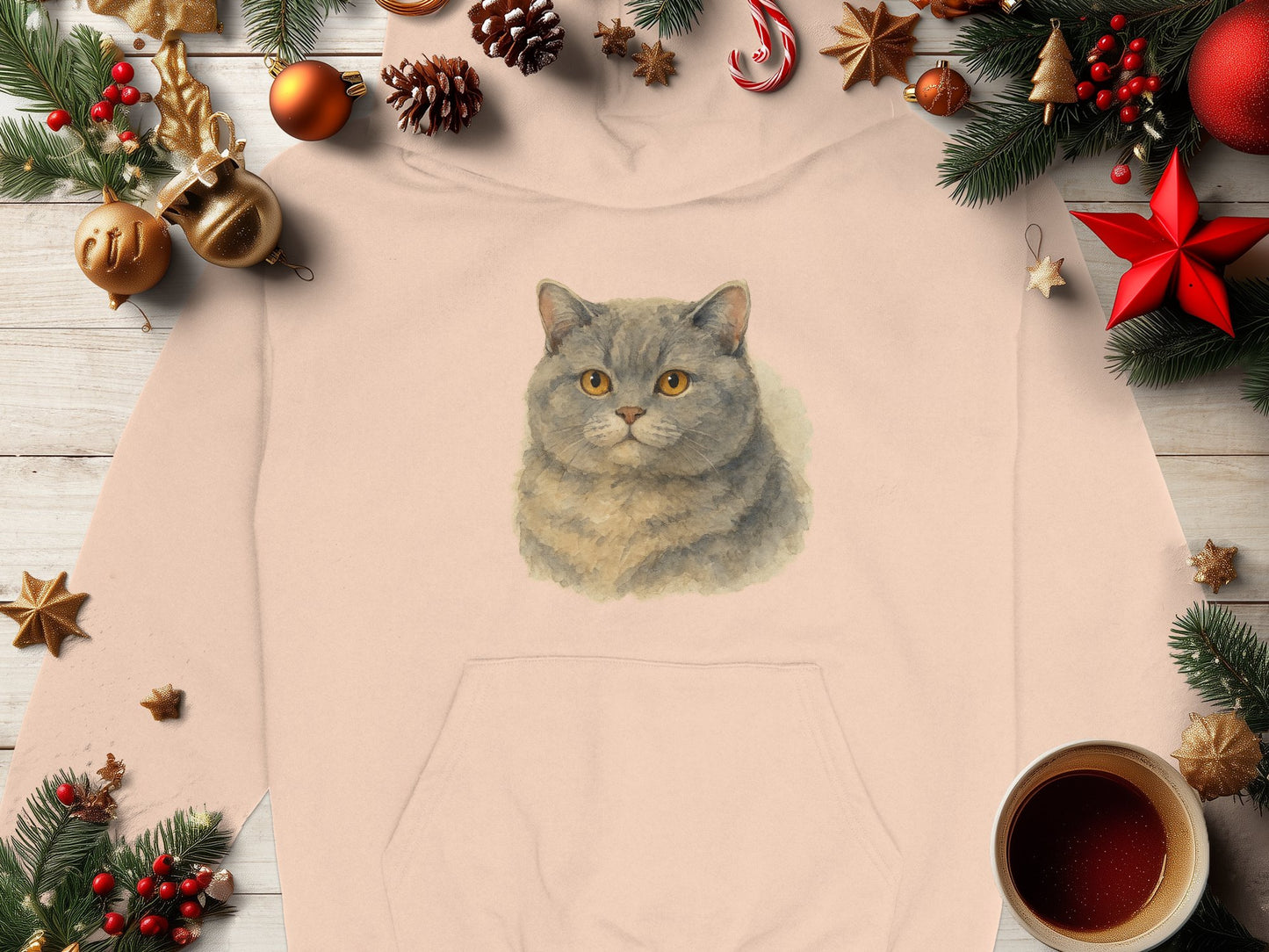 Adorable Cat Illustration on Festive Hoodie Product Type