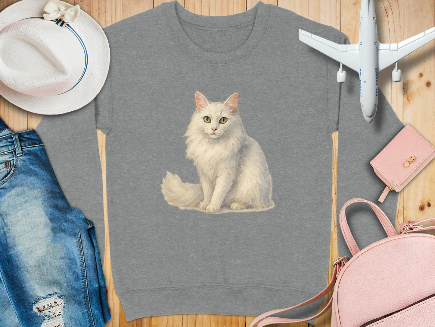 Elegant White Cat Design on Grey Sweatshirt product