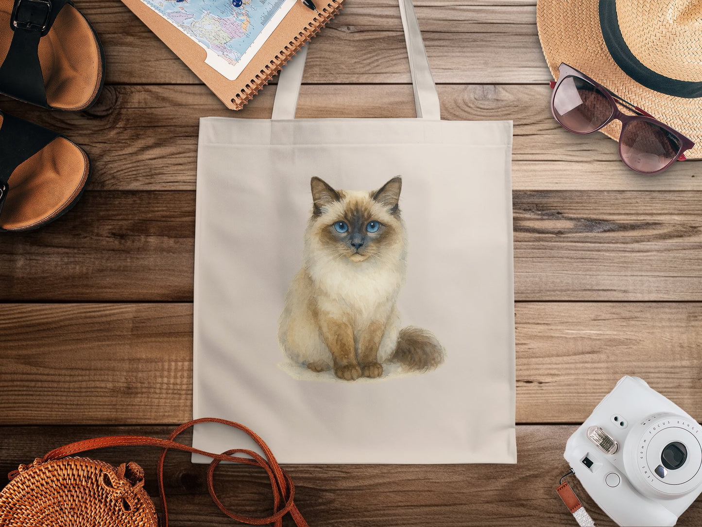 Cute Blue-Eyed Cat Print Displayed on Tote Bag product