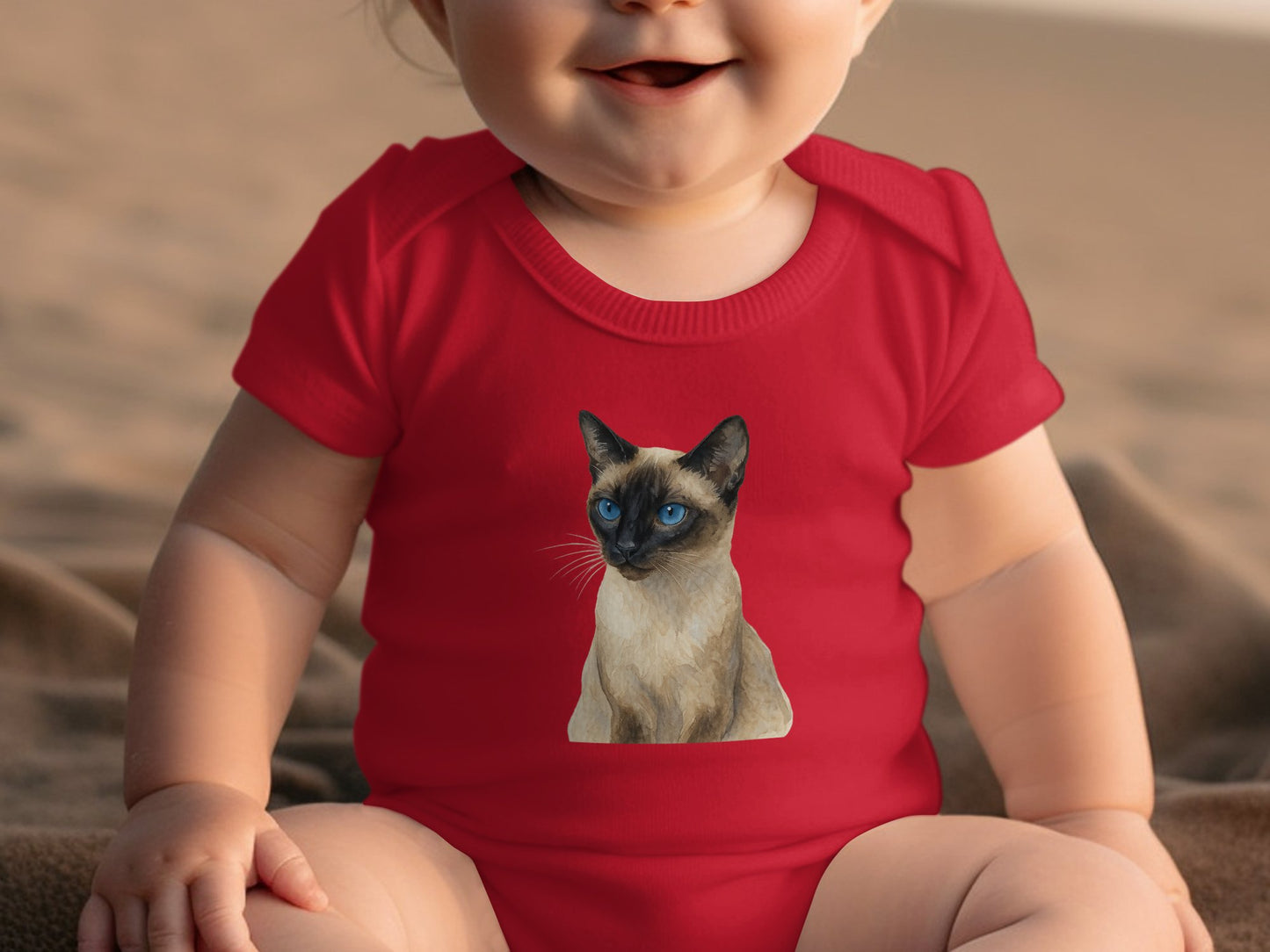 Adorable Baby Red Onesie with Siamese Cat product