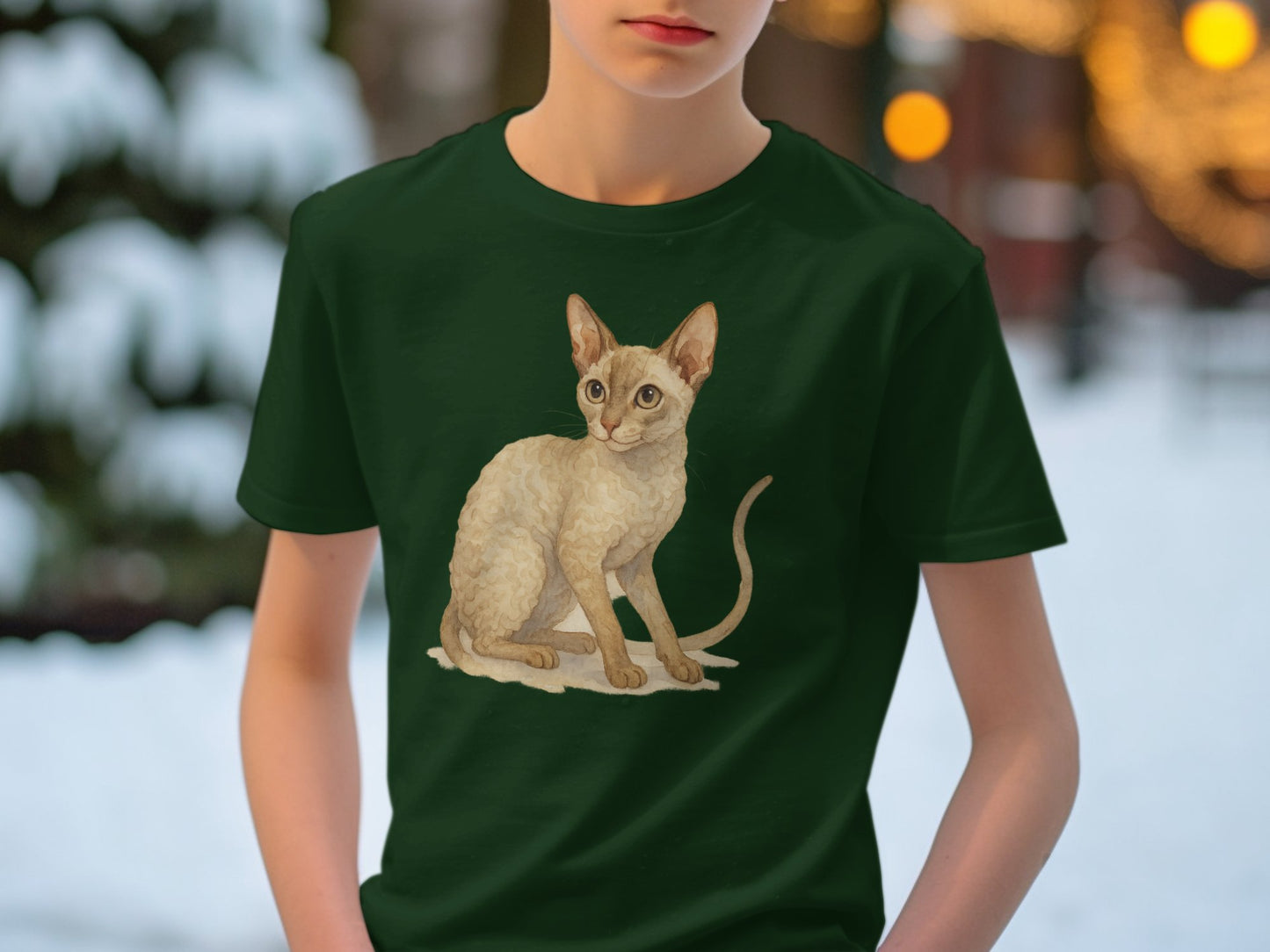 Stylish Green Cat Print T-shirt for Youth Casual Look product