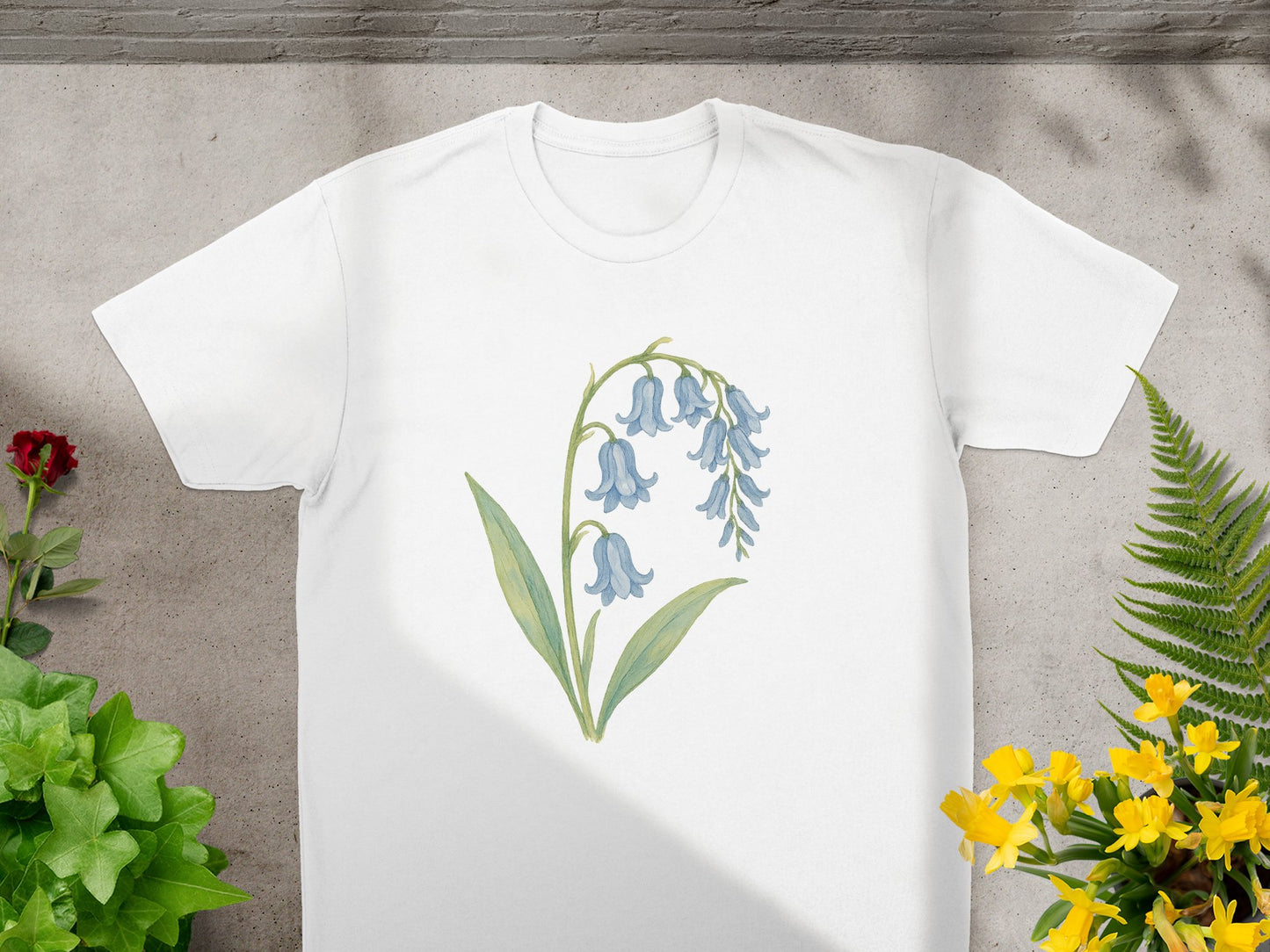 Bluebell Flower Design Casual White T-Shirt product type