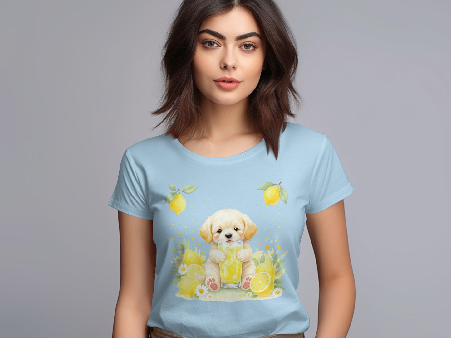Adorable Puppy with Lemon Theme Graphic Tee product type
